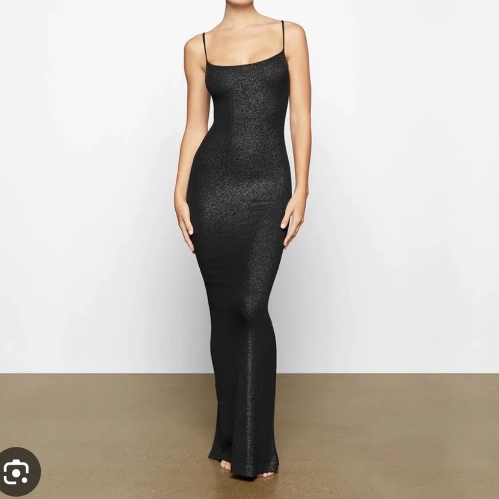 Skims Soft Lounge Slip Maxi Dress in Onyx Foil Glitter